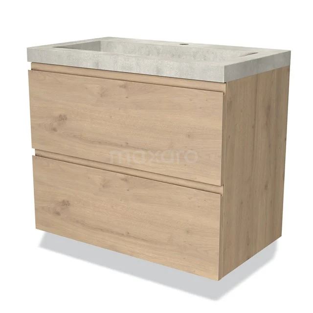 Wooden bathroom unit with concrete-look vanity units with basin, two drawers and modern finish, ideal for stylish bathroom design.