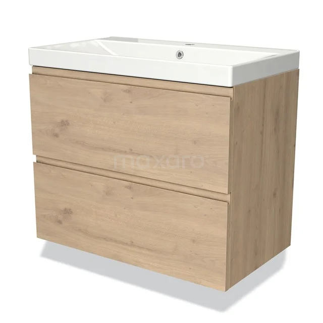 Modulo Vanity units with basin | 80 cm Light brown oak Handle-less front Ceramic 2 Stacked drawers BMW17-03570