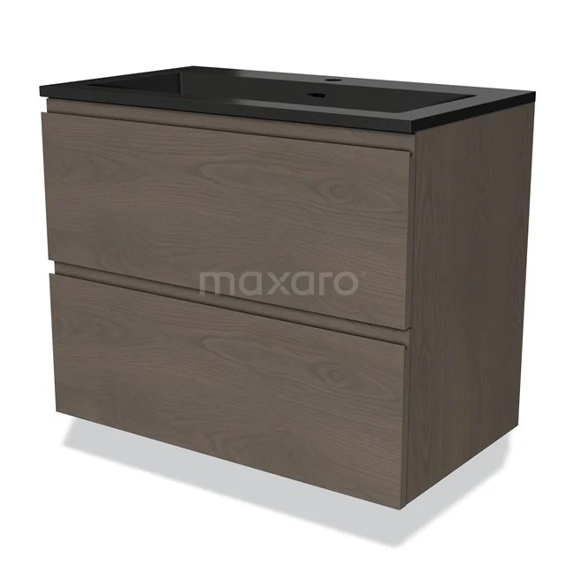 Holz Badmöbel mit Dunkelgrau Waschtischplatte, moderne Badezimmer Badschrank mit zwei Schubladen und schlankem Design.