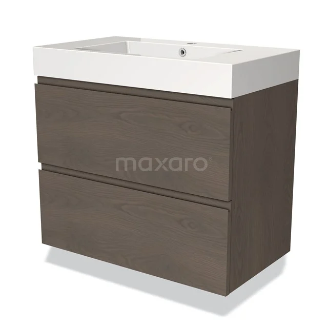 Modulo Vanity units with basin | 80 cm Dark brown oak Handle-less front Mineral marble 2 Stacked drawers BMW17-03605