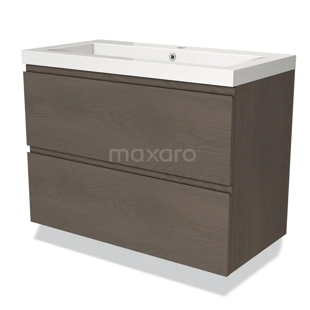 Modulo Vanity units with basin | 90 cm Dark brown oak Handle-less front Mineral marble 2 Stacked drawers BMW17-03622