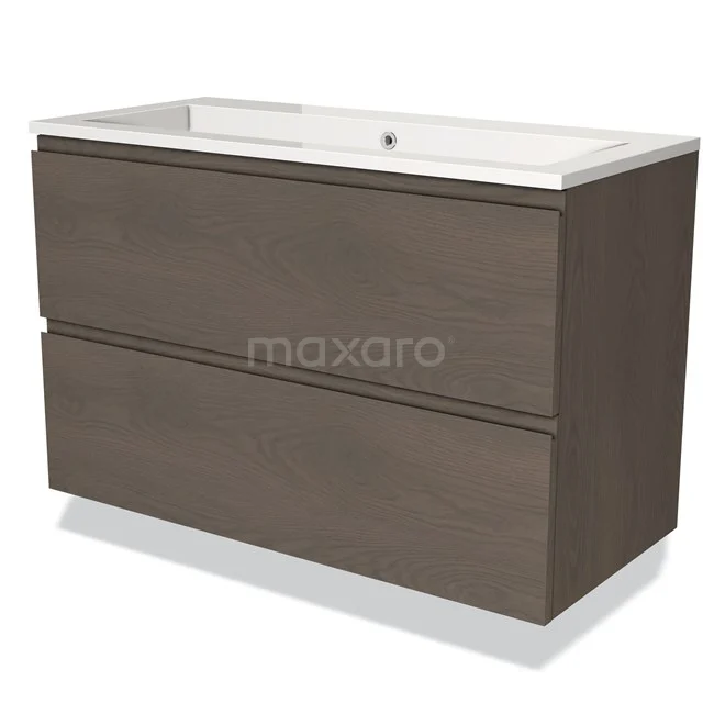 Modulo Vanity units with basin | 100 cm Dark brown oak Handle-less front Mineral marble 2 Stacked drawers BMW17-03672