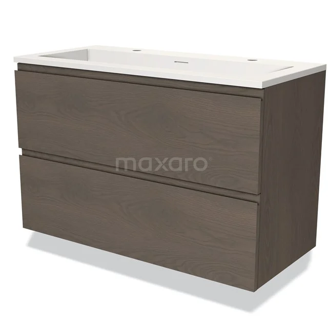 Modulo Vanity units with basin | 100 cm Dark brown oak Handle-less front Solid surface 2 Stacked drawers BMW17-03677