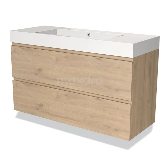 Eichenholz Badmöbel mit zwei Schubladen und weißem Waschbecken, modernes Design für eine stilvolle Badezimmergestaltung.