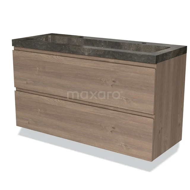 Modulo Vanity units with basin | 120 cm Mid brown oak Handle-less front Natural stone 2 Stacked drawers BMW17-03708