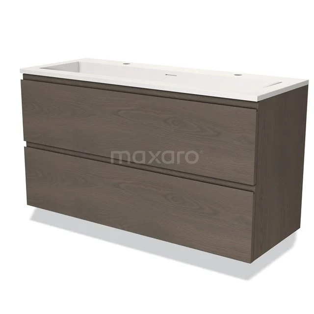 Modulo Vanity units with basin | 120 cm Dark brown oak Handle-less front Solid surface 2 Stacked drawers BMW17-03720