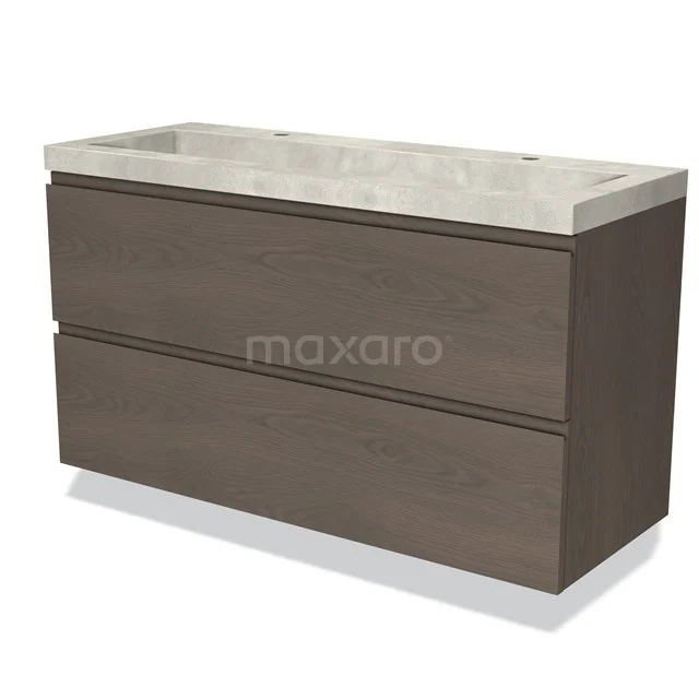 Modulo Vanity units with basin | 120 cm Dark brown oak Handle-less front Concrete 2 Stacked drawers BMW17-03724