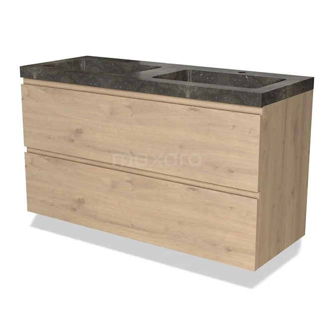 Wooden bathroom unit with two drawers, black marble basin worktop, modern design, ideal for stylish bathroom design.