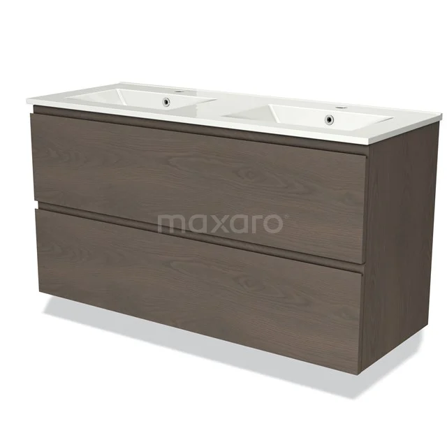 Modulo Vanity units with basin | 120 cm Dark brown oak Handle-less front Ceramic 2 Stacked drawers BMW17-03765