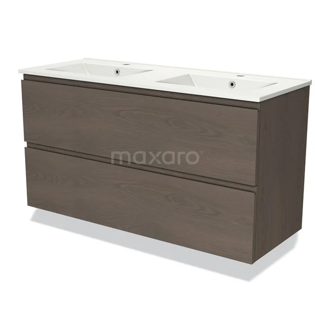 Modulo Vanity units with basin | 120 cm Dark brown oak Handle-less front Ceramic 2 Stacked drawers BMW17-03766