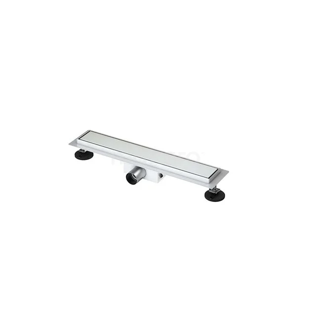 Duschrinne aus rostfreiem Stahl mit schlankem Design, ideal für moderne Bäder, ausgestattet mit verstellbaren Füßen.