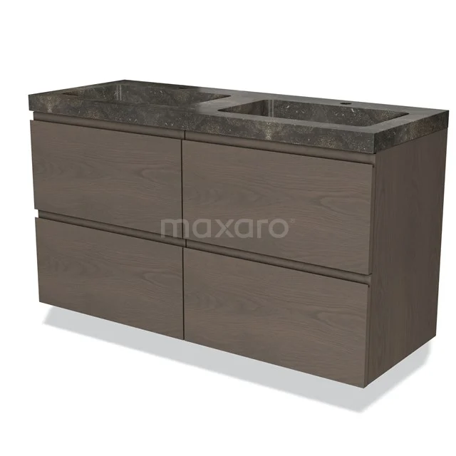 Modulo Vanity units with basin | 120 cm Dark brown oak Handle-less front Natural stone 4 drawers BMW18-00840