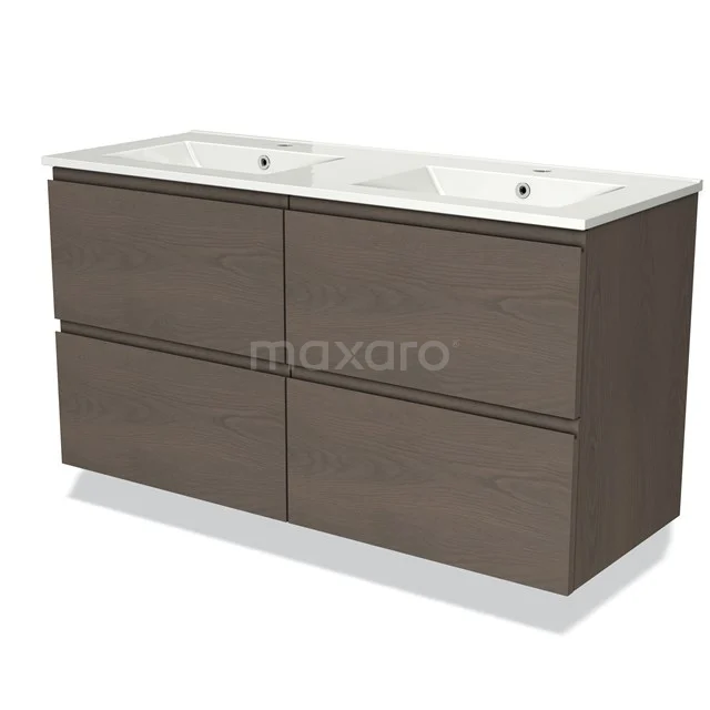 Modulo Vanity units with basin | 120 cm Dark brown oak Handle-less front Ceramic 4 drawers BMW18-00843