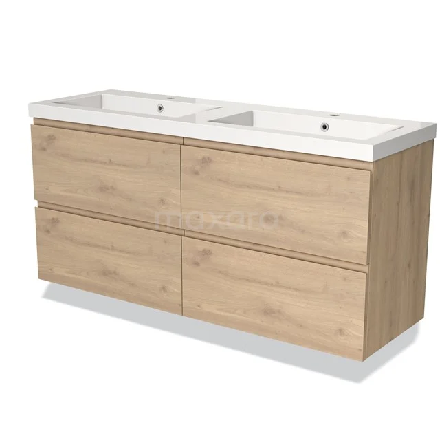 Modulo Vanity units with basin | 140 cm Light brown oak Handle-less front Mineral marble 4 drawers BMW18-00853