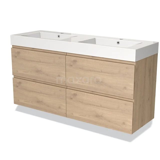 Double basin with vanity units with basin in light oak and white ceramic, modern style with four drawers.