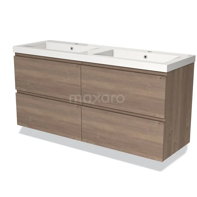 Modulo Vanity units with basin | 140 cm Mid brown oak Handle-less front Mineral marble 4 drawers BMW18-00858