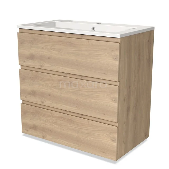 Wooden Oak bathroom unit with basin, three drawers and sleek design, ideal for modern bathrooms.