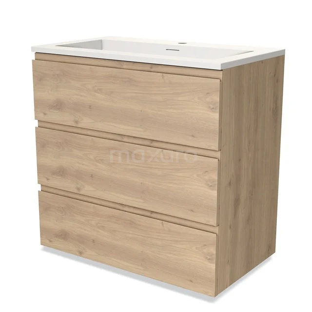 Modulo Vanity units with basin | 80 cm Light brown oak Handle-less front Solid surface 3 drawers BMW19-02022