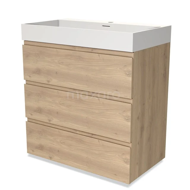 Modulo Vanity units with basin | 80 cm Light brown oak Handle-less front Solid surface 3 drawers BMW19-02024