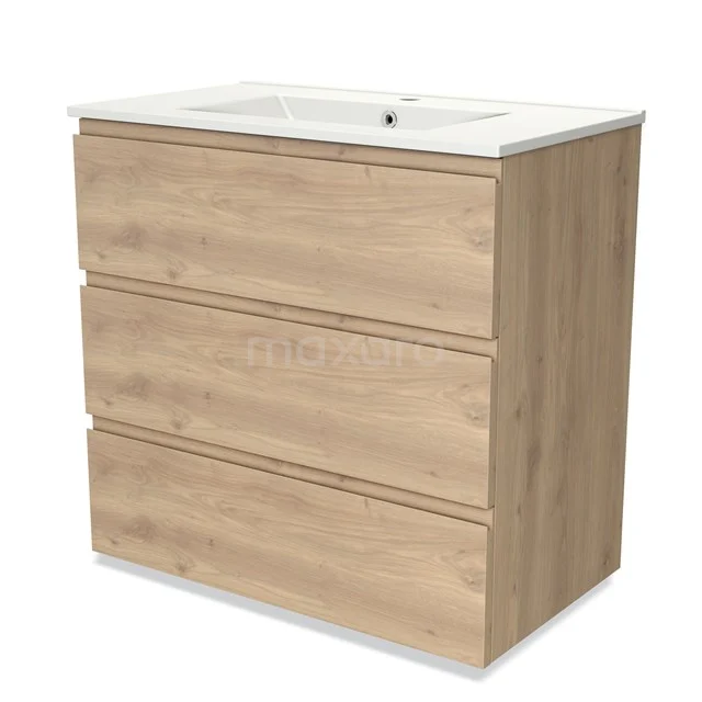 Modulo Vanity units with basin | 80 cm Light brown oak Handle-less front Ceramic 3 drawers BMW19-02030