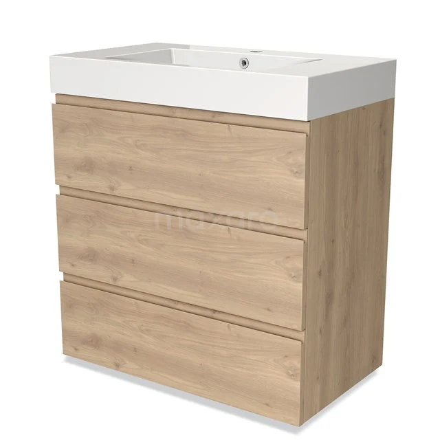 Modulo Vanity units with basin | 80 cm Light brown oak Handle-less front Mineral marble 3 drawers BMW19-02031