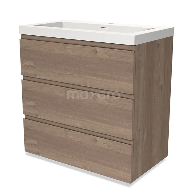 Modulo Vanity units with basin | 80 cm Mid brown oak Handle-less front Solid surface 3 drawers BMW19-02037