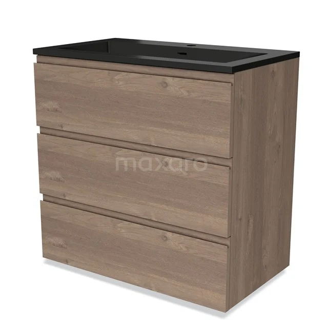 Modulo Vanity units with basin | 80 cm Mid brown oak Handle-less front Quartz 3 drawers BMW19-02042