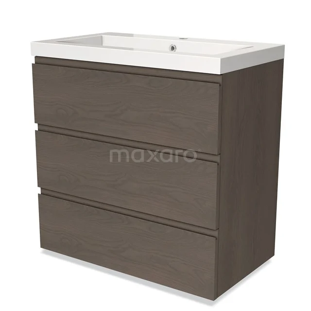 Hölzernes Badmöbel mit Waschbecken, dunkelbraun, klare Linien, 3 Schubladen, zeitgemäßes Design, idealer Aufbewahrer für dein Badezimmer.