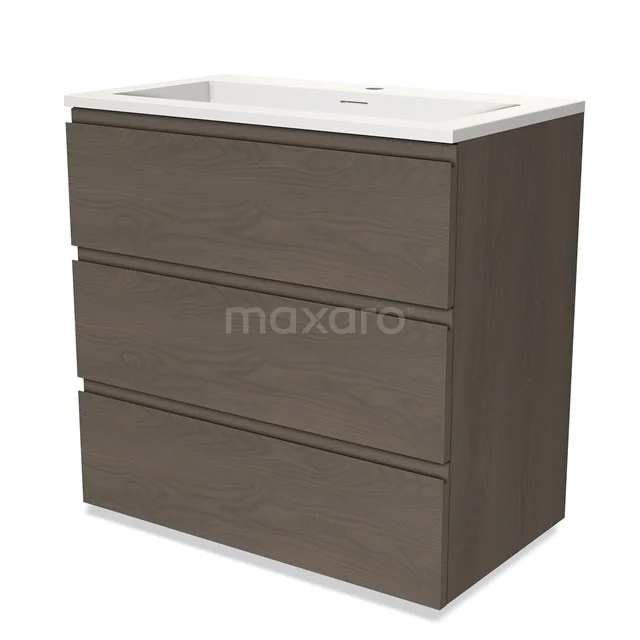Modern vanity units with basin, wood look in brown, three spacious drawers, ideal for stylish bathroom storage.