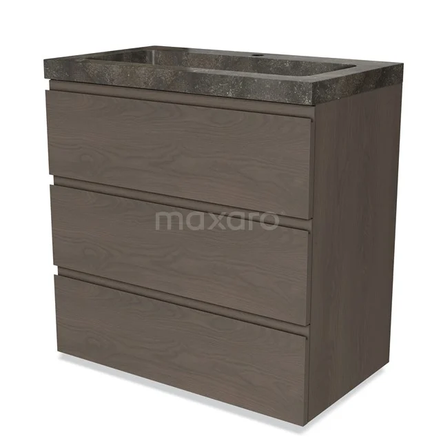 Modulo Vanity units with basin | 80 cm Dark brown oak Handle-less front Natural stone 3 drawers BMW19-02055