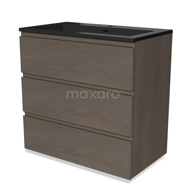 Modulo Vanity units with basin | 80 cm Dark brown oak Handle-less front Quartz 3 drawers BMW19-02058