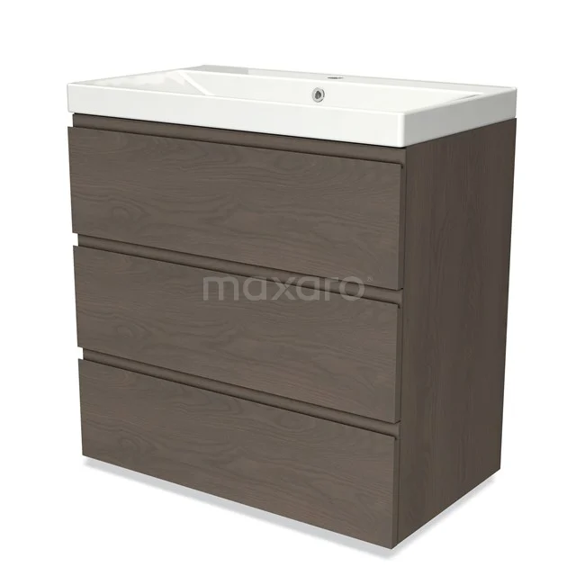Modulo Vanity units with basin | 80 cm Dark brown oak Handle-less front Ceramic 3 drawers BMW19-02060