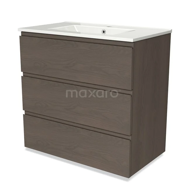 Modulo Vanity units with basin | 80 cm Dark brown oak Handle-less front Ceramic 3 drawers BMW19-02061