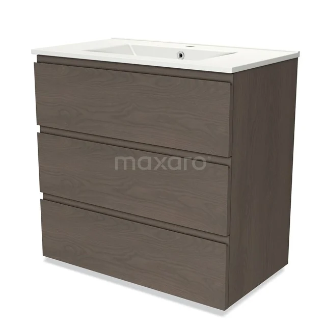 Modulo Vanity units with basin | 80 cm Dark brown oak Handle-less front Ceramic 3 drawers BMW19-02062