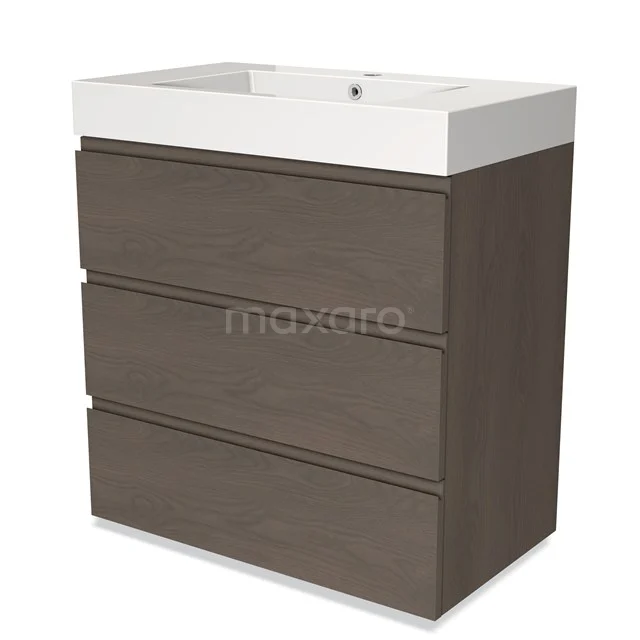 Modulo Vanity units with basin | 80 cm Dark brown oak Handle-less front Mineral marble 3 drawers BMW19-02063