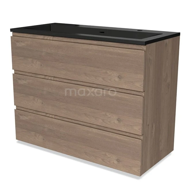 Modulo Vanity units with basin | 100 cm Mid brown oak Handle-less front Quartz 3 drawers BMW19-02098