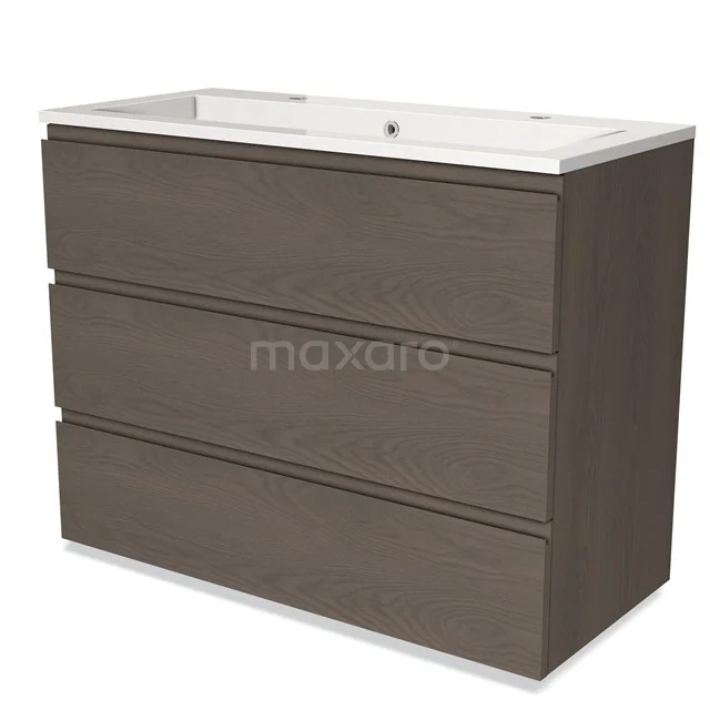 Modulo Vanity units with basin | 100 cm Dark brown oak Handle-less front Mineral marble 3 drawers BMW19-02111
