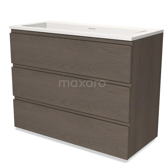 Modulo Vanity units with basin | 100 cm Dark brown oak Handle-less front Solid surface 3 drawers BMW19-02113