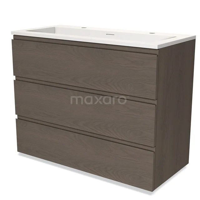 Modulo Vanity units with basin | 100 cm Dark brown oak Handle-less front Solid surface 3 drawers BMW19-02114