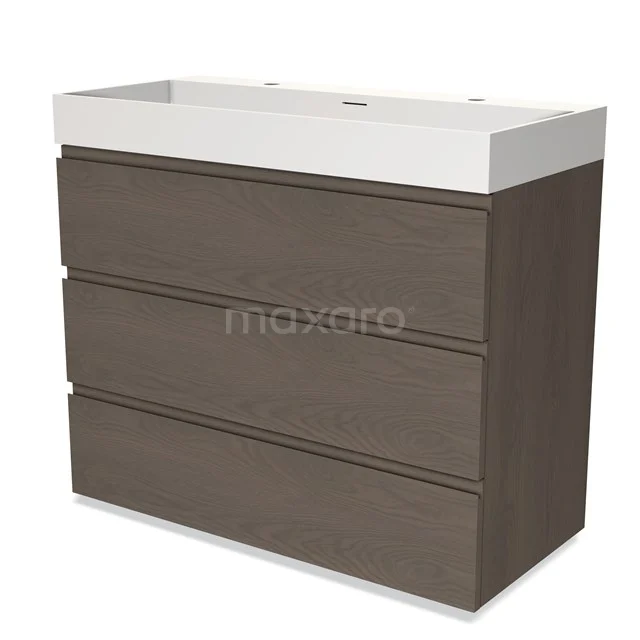 Modulo Vanity units with basin | 100 cm Dark brown oak Handle-less front Solid surface 3 drawers BMW19-02116