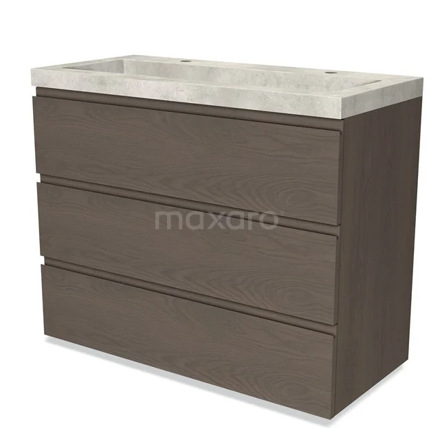 Modulo Vanity units with basin | 100 cm Dark brown oak Handle-less front Concrete 3 drawers BMW19-02119