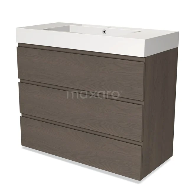 Modulo Vanity units with basin | 100 cm Dark brown oak Handle-less front Mineral marble 3 drawers BMW19-02123