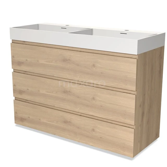 Modulo Vanity units with basin | 120 cm Light brown oak Handle-less front Solid surface 3 drawers BMW19-02141
