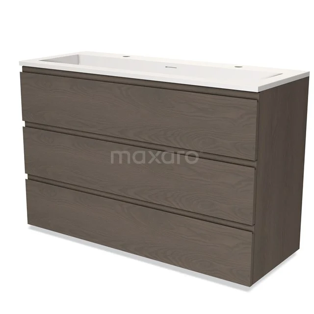 Modulo Vanity units with basin | 120 cm Dark brown oak Handle-less front Solid surface 3 drawers BMW19-02190