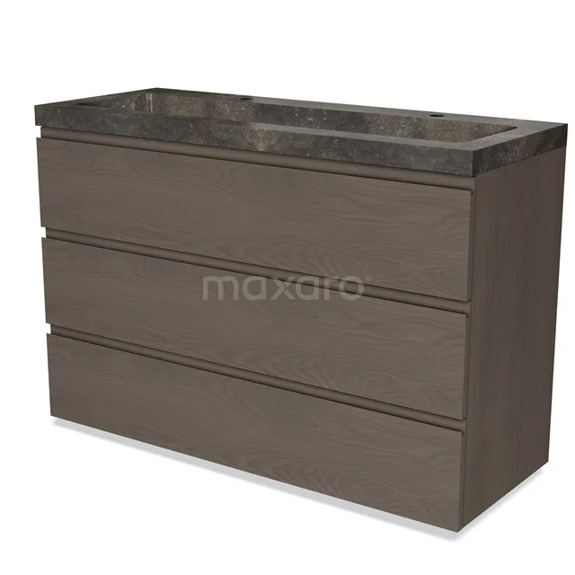 Wooden bathroom unit with three drawers, dark grey marble basin worktop, modern design, ideal storage solution for the bathroom.