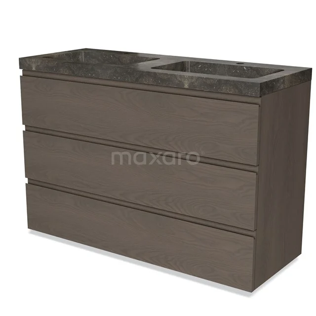 Modulo Vanity units with basin | 120 cm Dark brown oak Handle-less front Natural stone 3 drawers BMW19-02193