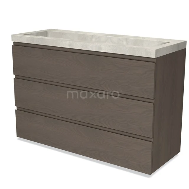 Modulo Vanity units with basin | 120 cm Dark brown oak Handle-less front Concrete 3 drawers BMW19-02199