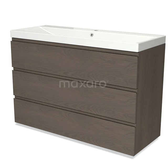 Modulo Vanity units with basin | 120 cm Dark brown oak Handle-less front Ceramic 3 drawers BMW19-02200