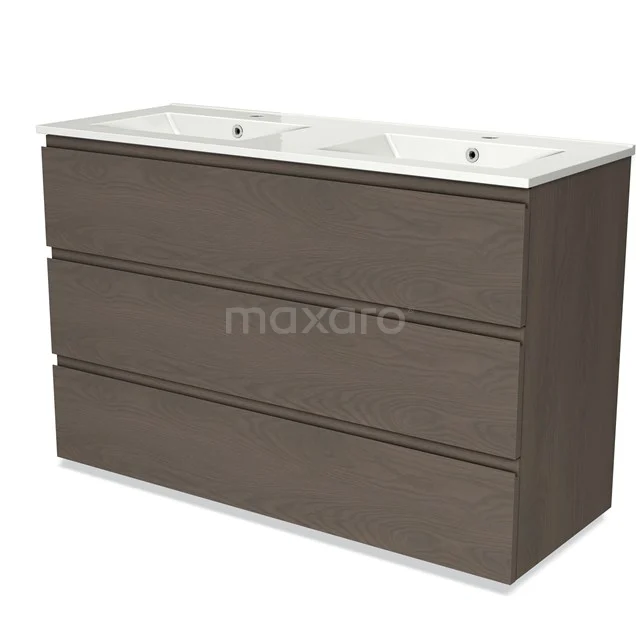 Modulo Vanity units with basin | 120 cm Dark brown oak Handle-less front Ceramic 3 drawers BMW19-02201