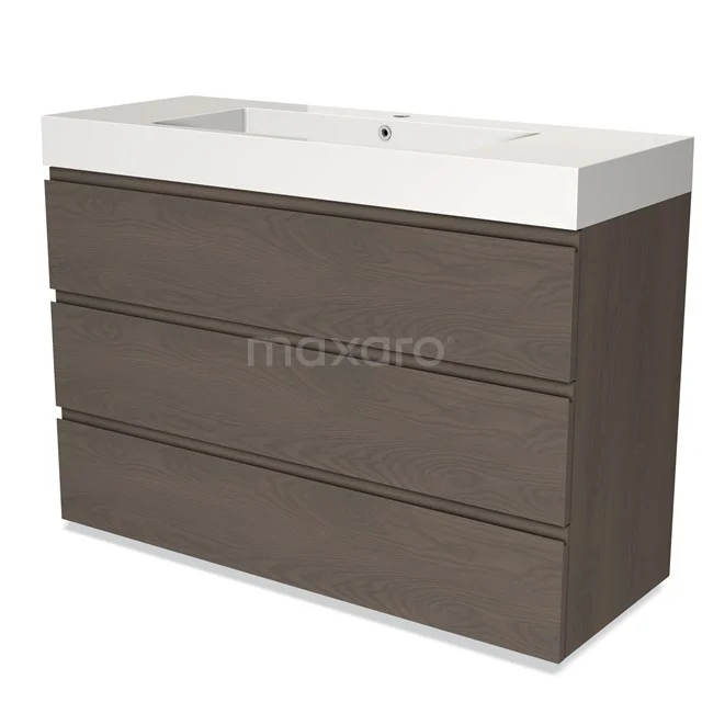 Holz-Badmöbel mit Waschbecken, braune Eichenoptik, 3 Schubladen und elegantes Design, ideal für moderne Bäder.